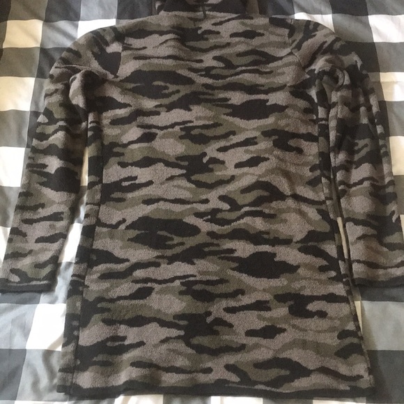 RACHEL ZOE Oversized CAMO Cardigan Sweater Black Olive Army Green Hood Sz XS S - Picture 11 of 15